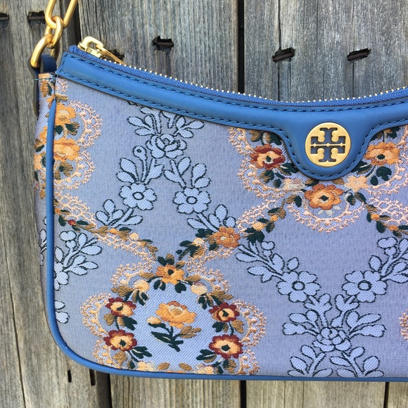 New Tory Burch Brocade Studio Shoulder Bag Sea Frost Blue - Picture 4 of 16